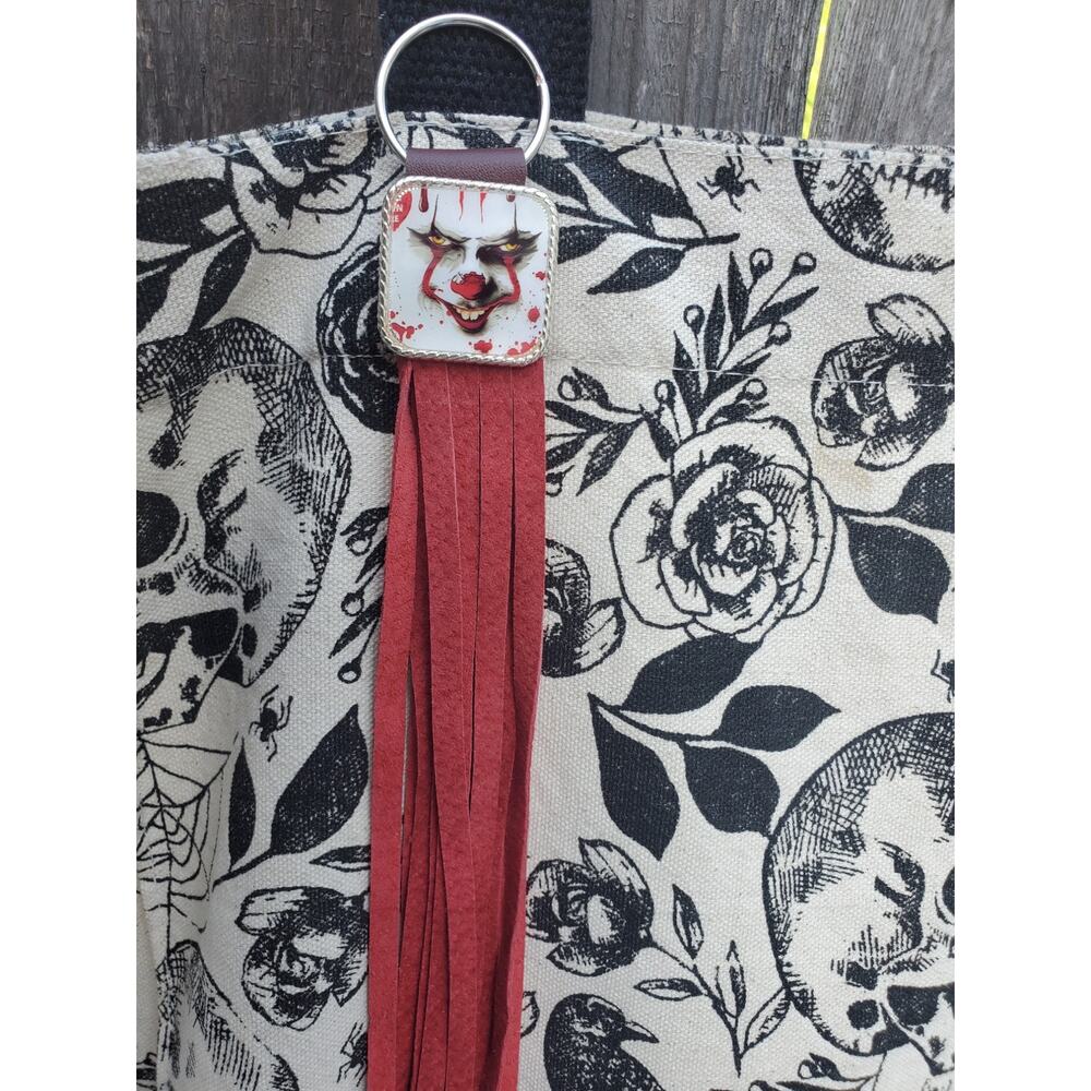 Handmade Halloween horror Leather Fringe Western bag charm, Long fringe keychain